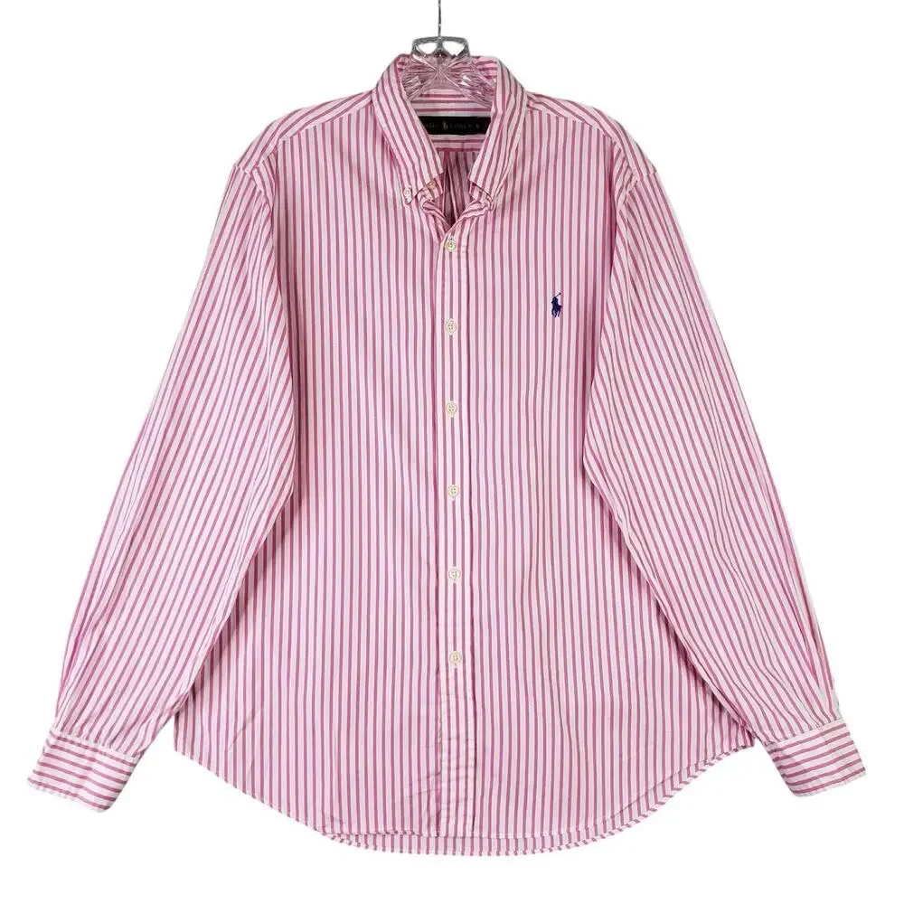 Polo Ralph Lauren Shirt Striped Oxford LS Button Down Pink Mens Size Large L